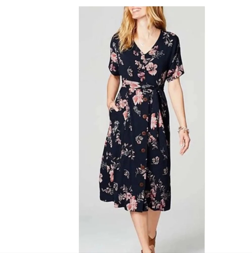 J. Jill Floral Midi Dress - Navy and Pink